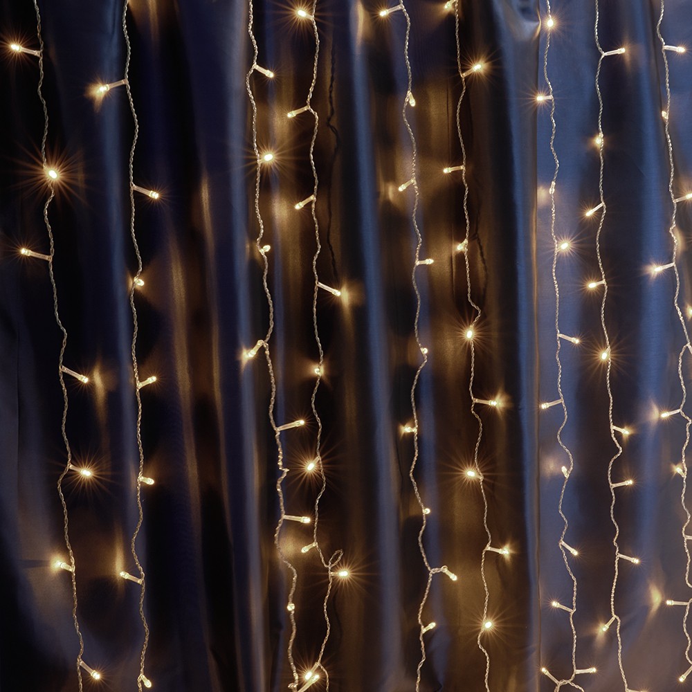 Светодиодная гирлянда Feron CL19 занавес 2*15м + 3м 230V 2700К статичная c питанием от сети прозранчый шнур 32328