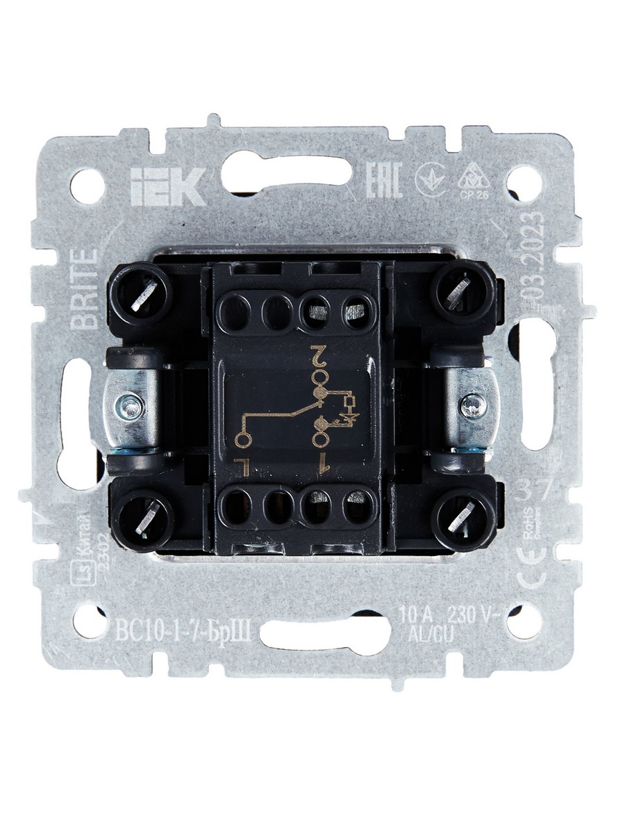 IEK Brite Шампань Выключатель IEK BRITE BASE Шампань 1-кл. прох. с инд. 10А ВС10-1-7-БрШ BR-V12-1-10-K37
