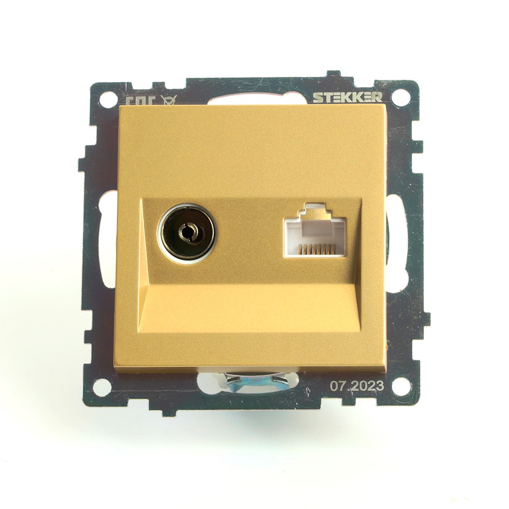 Розетка TV + компьютерная RJ-45 STEKKER GLS00-7106-08 Катрин золото 49230