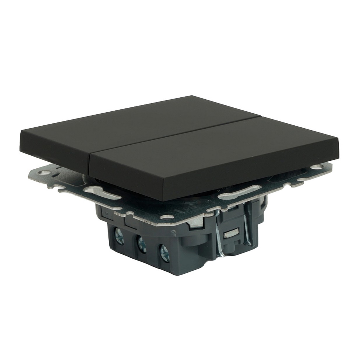 Переключатель 2-клавишный STEKKER Эмили RSW10-5107-05 черный уголь soft touch 49843