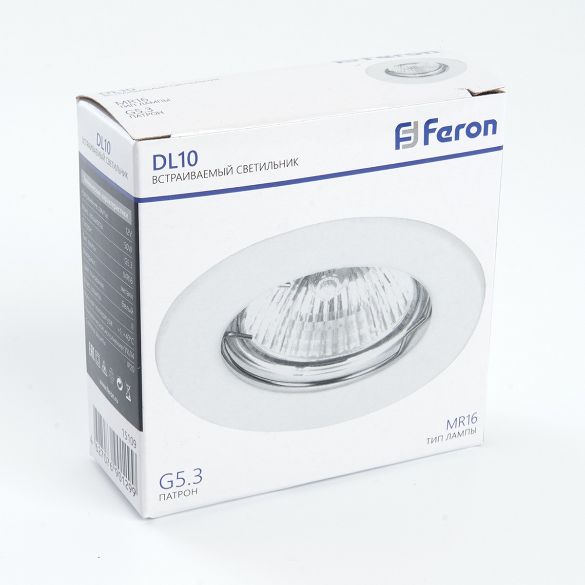 Светильник встраиваемый Feron DL10 потолочный белый MR16 G5.3 15109