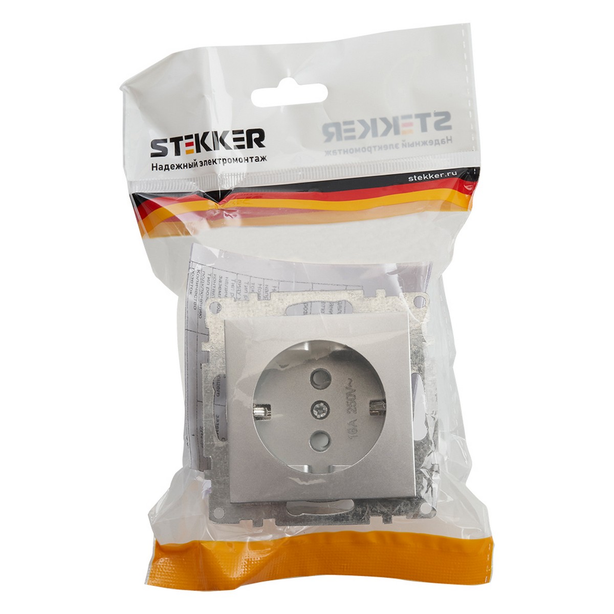 Катрин - Розетки и выключатели Stekker Розетка 1-местная с/з STEKKER GLS16-7110-03 250V 16А с защ. шторкой Катрин серебро 39582