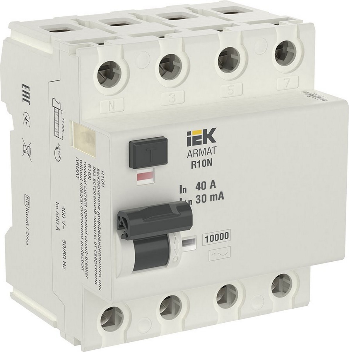 ВДТ УЗО IEK ARMAT R10N 4P 40А 30мА тип AC AR-R10N-4-040C030