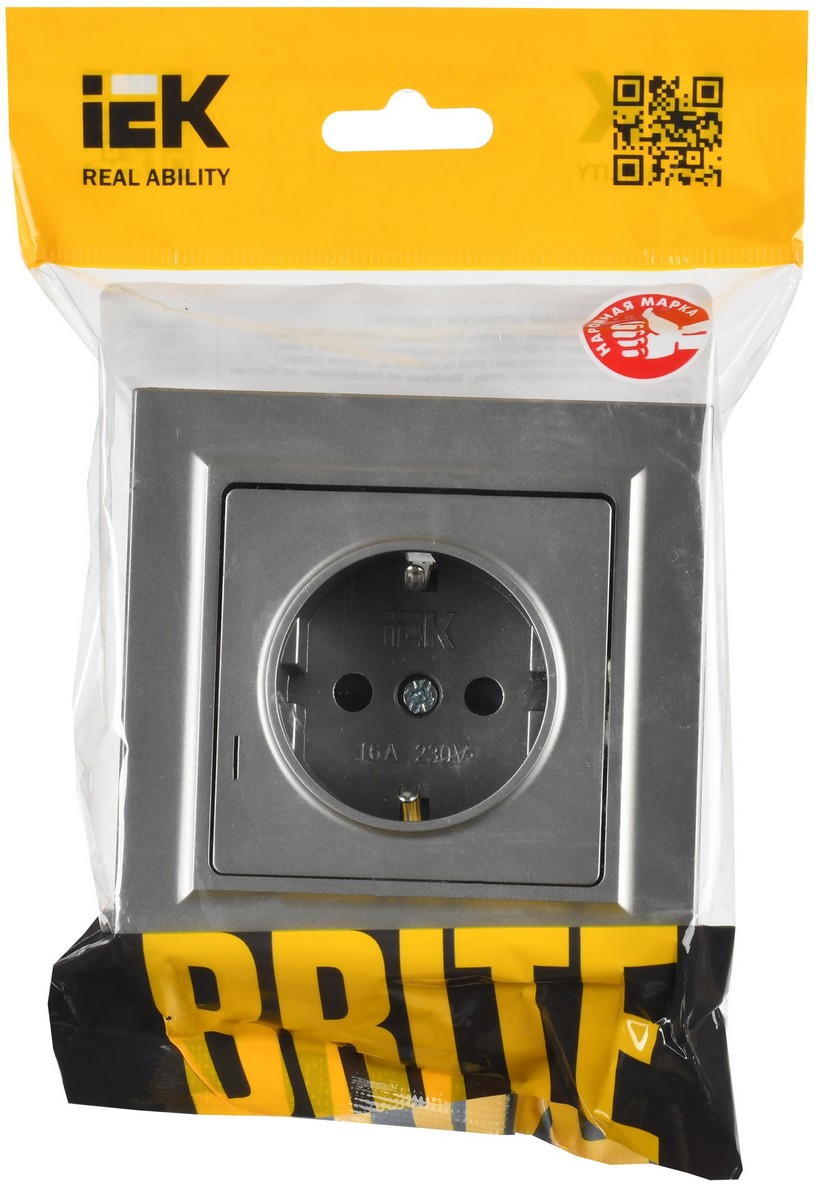 Розетка IEK BRITE Сталь с з/к/ш 16А в сборе РСР14-1-0-БрС BR-R14-16-K46-F