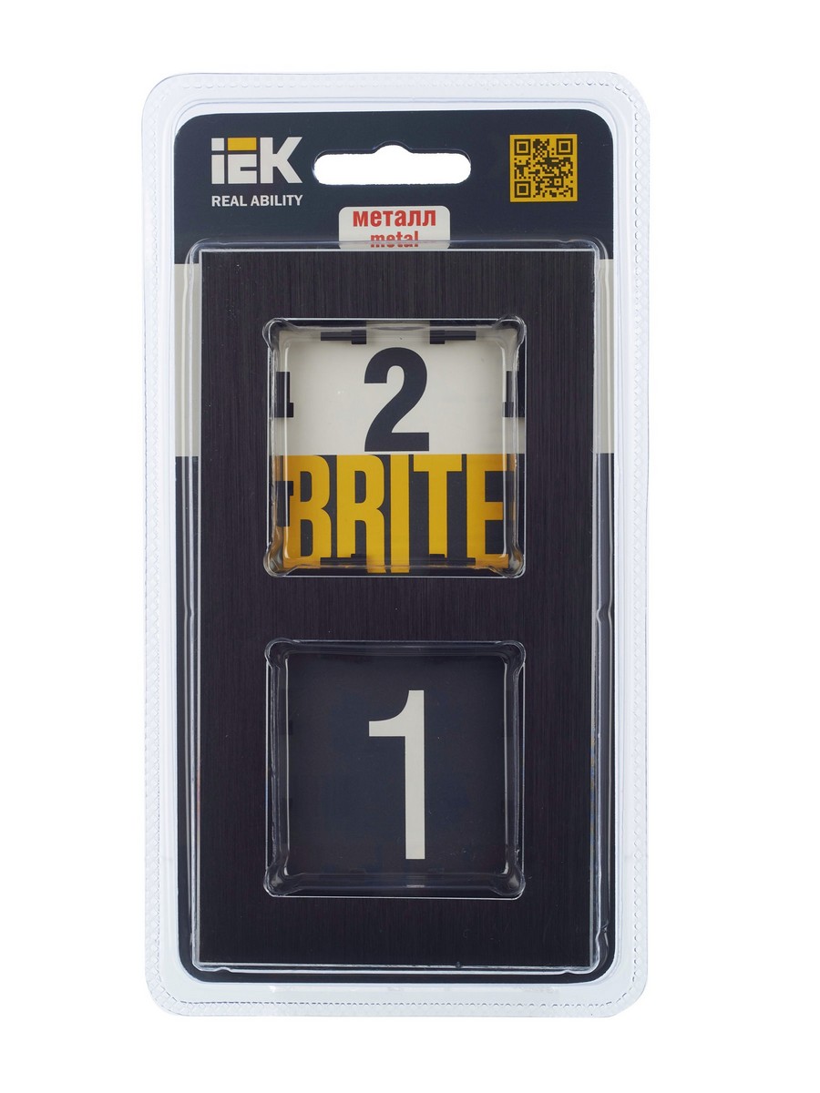 Рамка IEK BRITE 2-местная РУ-2-1-БрЧ металл черный BR-M22-M-K02