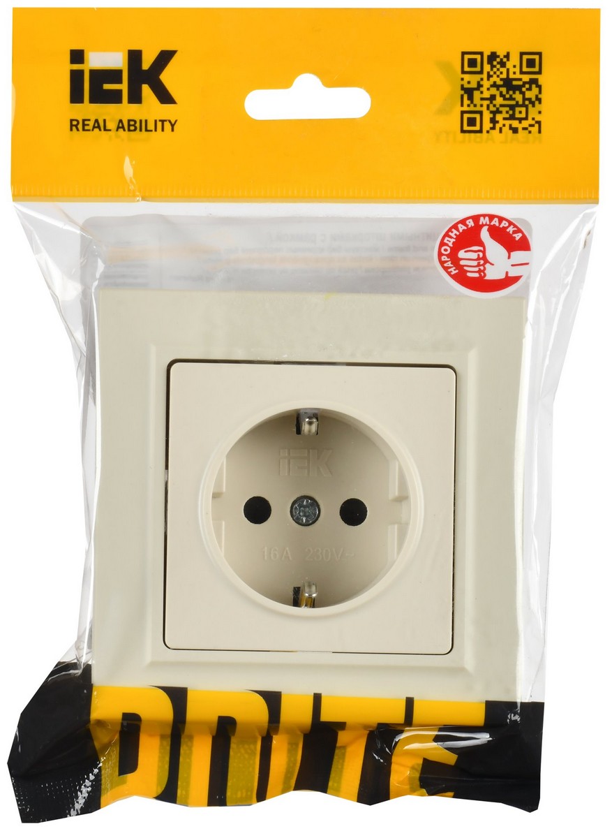 IEK Brite Бежевый Розетка IEK BRITE Бежевый с з/к/ш 16А в сборе РСР14-1-0-БрКр BR-R14-16-K10-F
