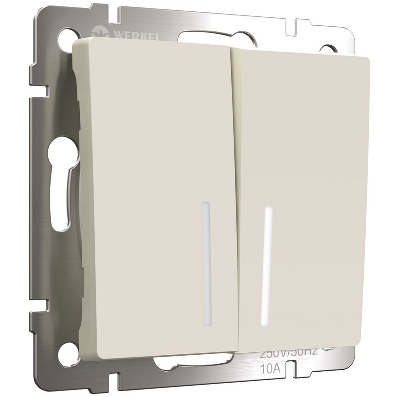 Werkel айвори матовый Выключатель Werkel двухклавишный проходной с подсветкой (айвори матовый) W1122162