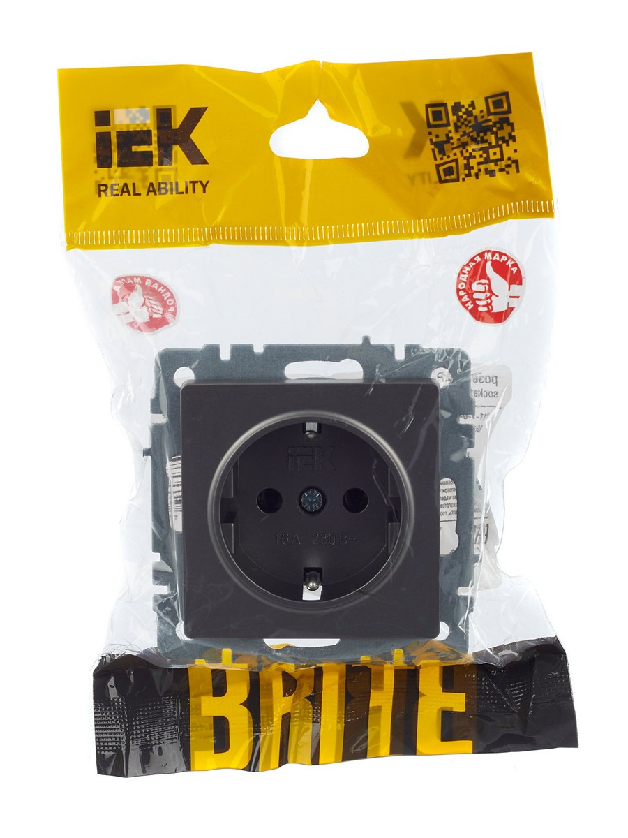 Розетка IEK BRITE с/з без шторок 16А РС11-1-0-БрС сталь BR-R11-16-K46