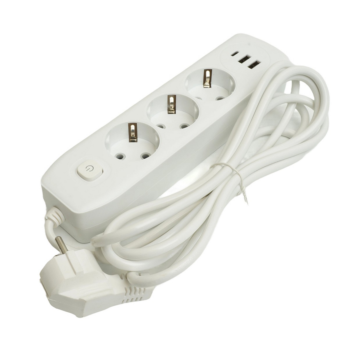Удлинитель STEKKER HM08-33-02 3-местный c/з 3x1 мм2 3 м 2USB+1Type-C 2,4А Home белый 49977