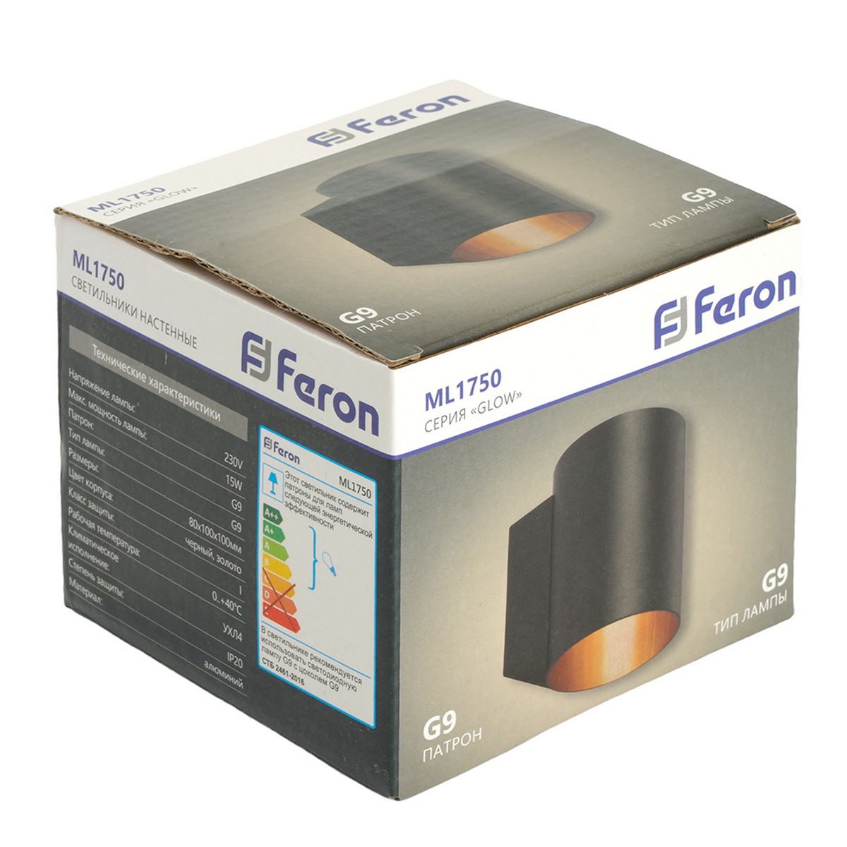 Светильник настенный Feron ML1750 Glow G9 чёрный золото 48433