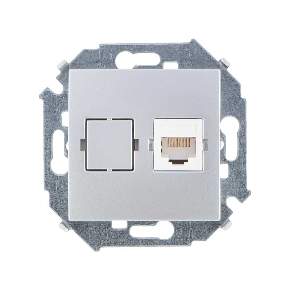Розетка компьютерная Simon 15 Алюминий 1-ая RJ45 кат.5е 1591598-033