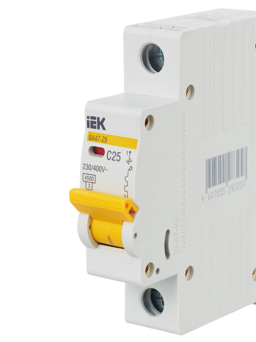 1 полюсные (однополюсные) Автоматический выключатель IEK KARAT ВА47-29 1Р 25А 4,5кА х-ка С MVA20-1-025-C 