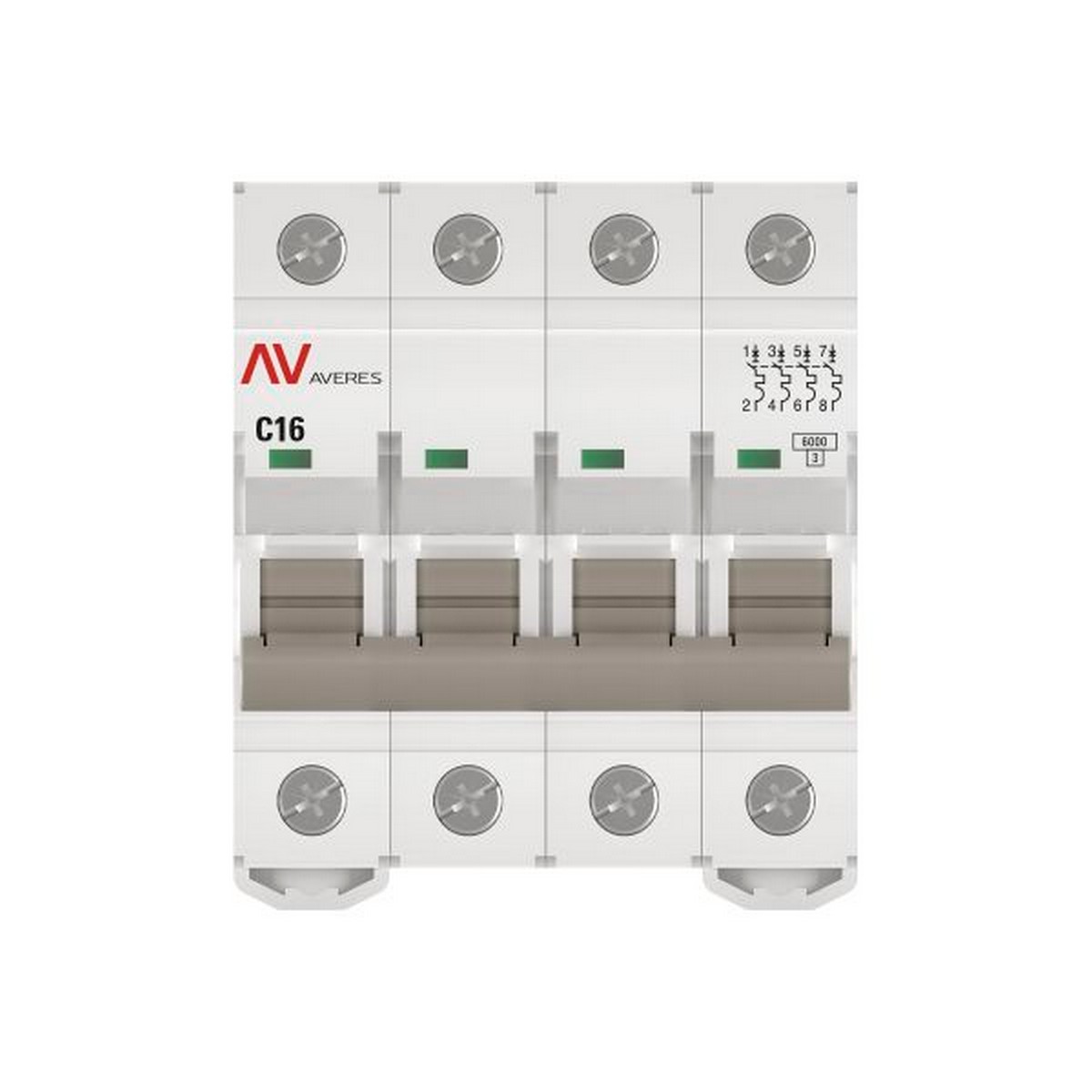 4 полюсные (четырехполюсные) Автоматический выключатель EKF AVERES AV-6 (С) 4P 16А 6kA mcb6-4-16C-av 