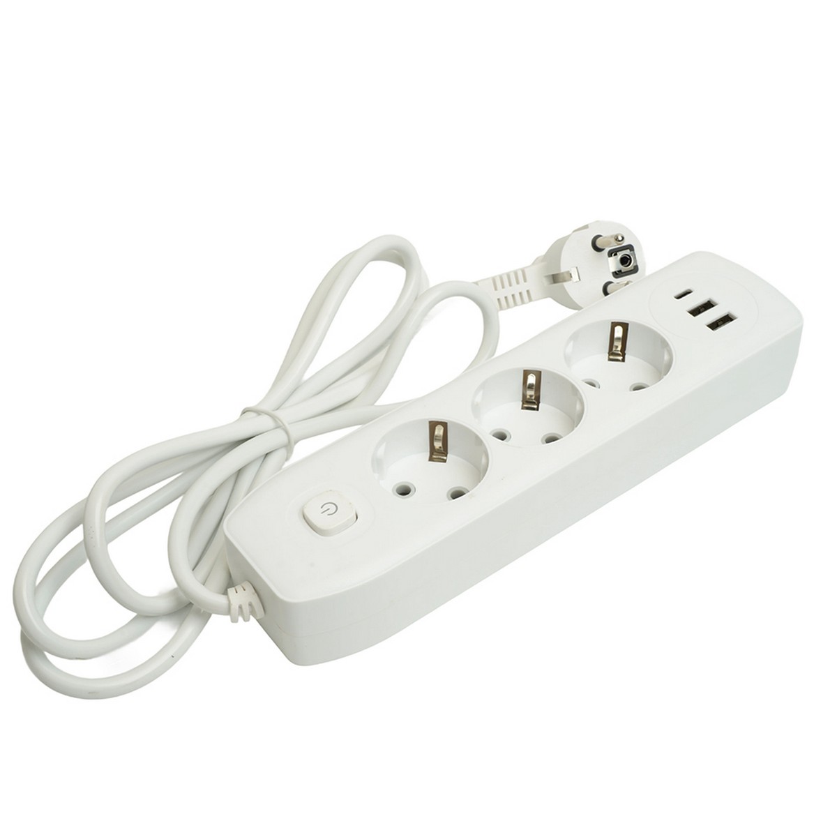 Удлинитель STEKKER HM08-33-02 3-местный c/з 3x1 мм2 1,8 м 2USB+1Type-C 2,4А Home белый 49970