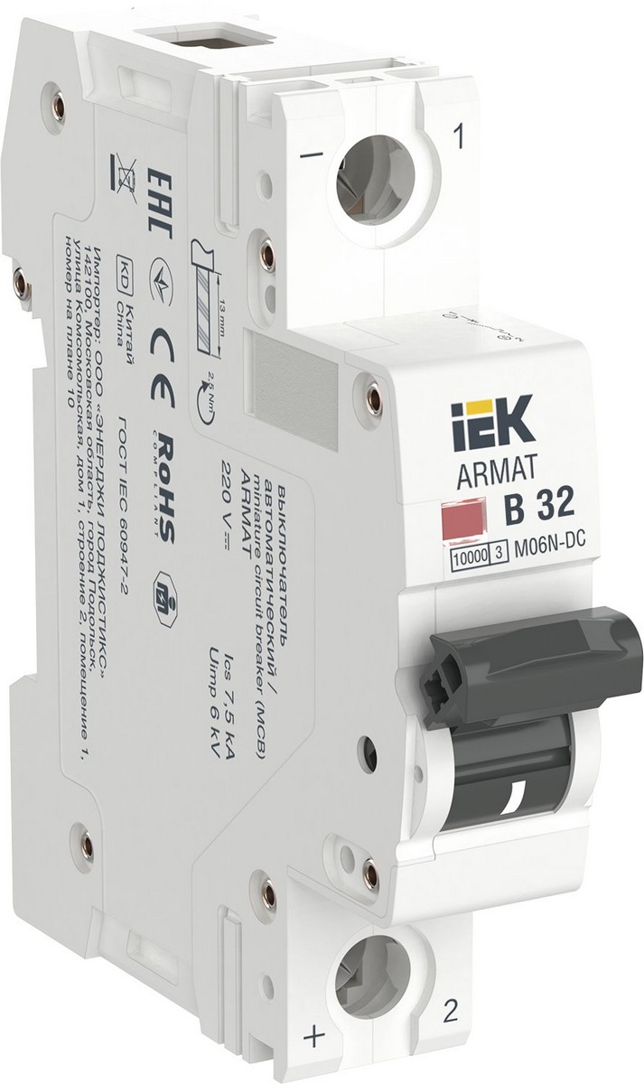 Автоматический выключатель IEK ARMAT M06N-DC 1P B 32А AR-M06N-1-B032DC