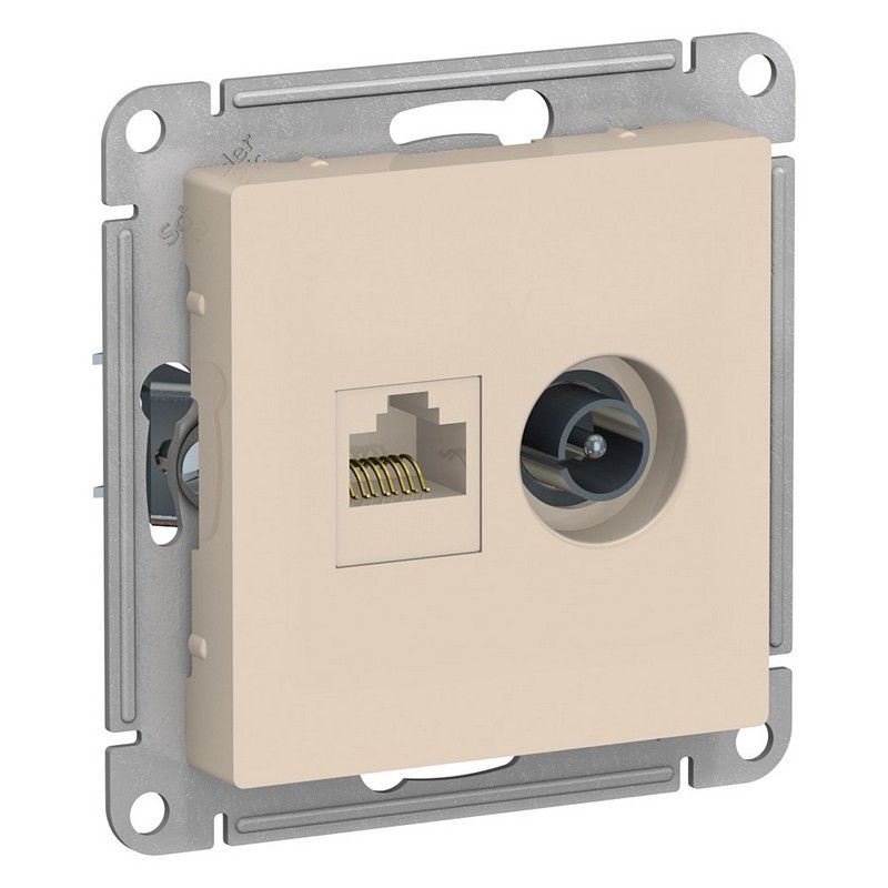 AtlasDesign Бежевый Розетка комп+ТВ, Systeme Electric AtlasDesign бежевый двойная RJ45+TV, кат.5E, ATN000289