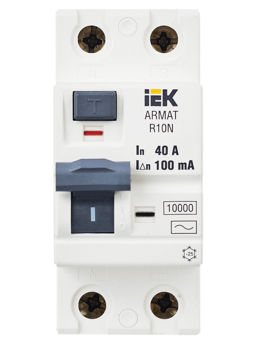 ВДТ УЗО IEK ARMAT R10N 2P 40А 100мА тип AC AR-R10N-2-040C100
