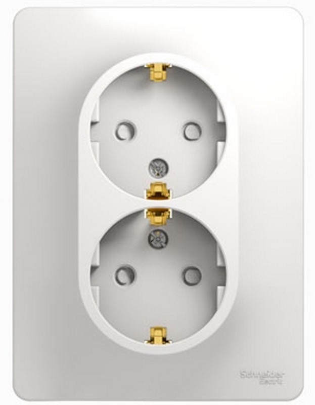 Розетка Systeme Electric Glossa Белый 2-я с/з со шторками (в сборе с рамко GSL000126