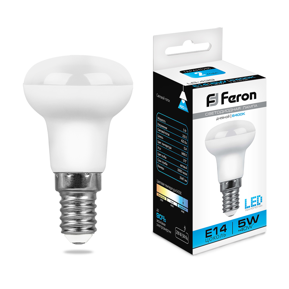 Лампа светодиодная Feron LB-439 R39 E14 5W 6400K 230V 25518