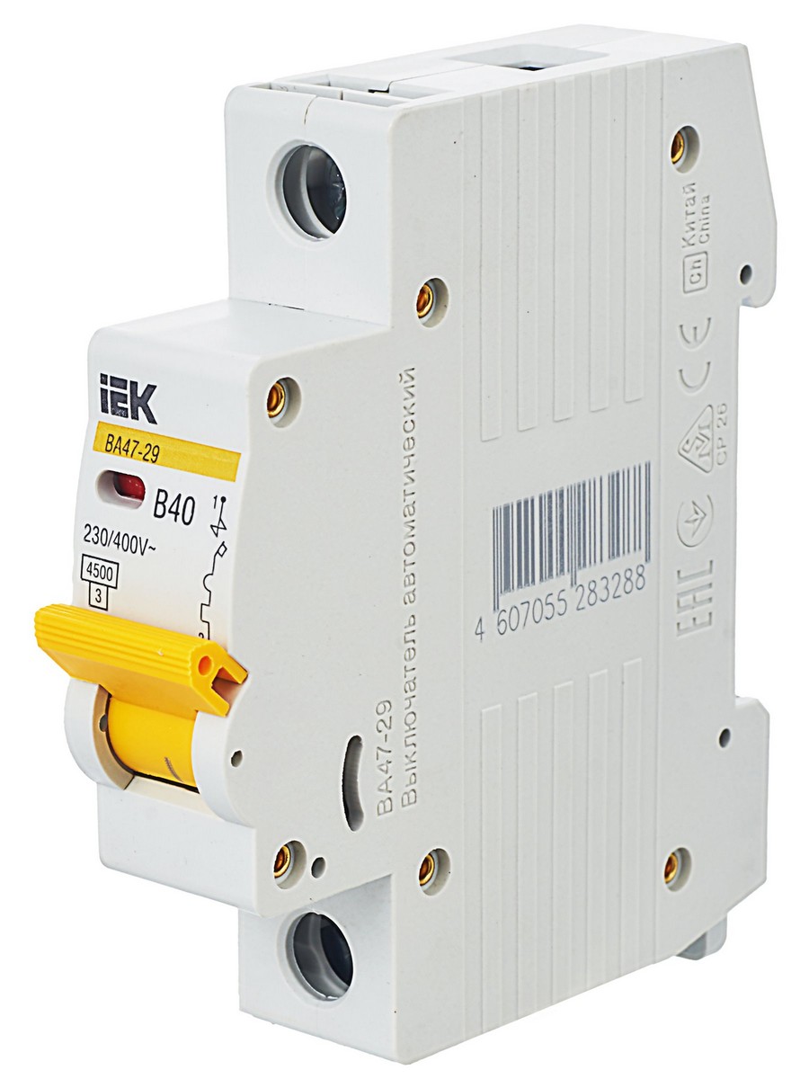 1 полюсные (однополюсные) Автоматический выключатель IEK KARAT ВА47-29 1Р 40А 4,5кА х-ка В MVA20-1-040-B 