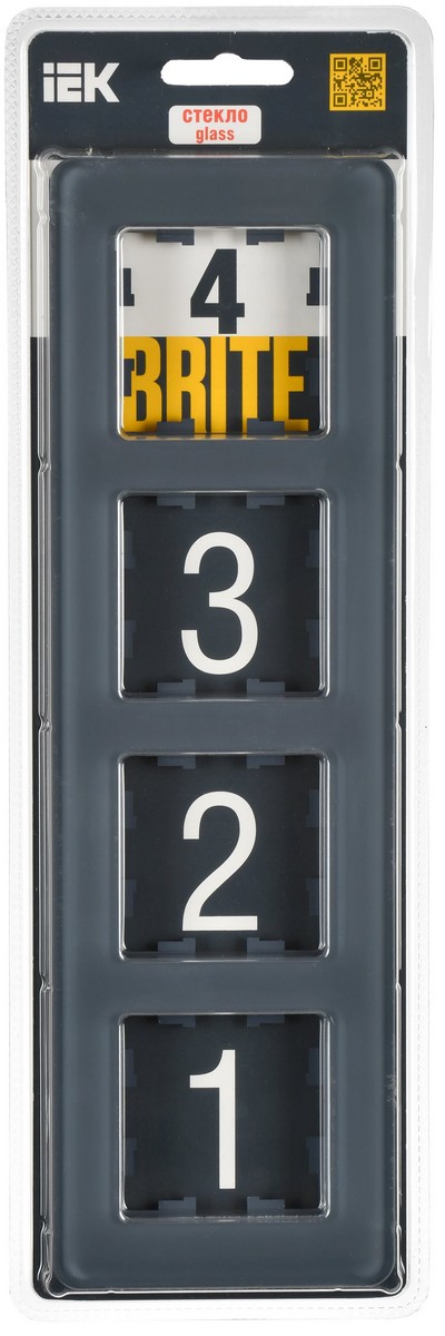 Рамка IEK BRITE DECOR Графит матовый стекло скругл.угол 4-м РУ-4-2-Бр RE BR-M42-G-41-K53