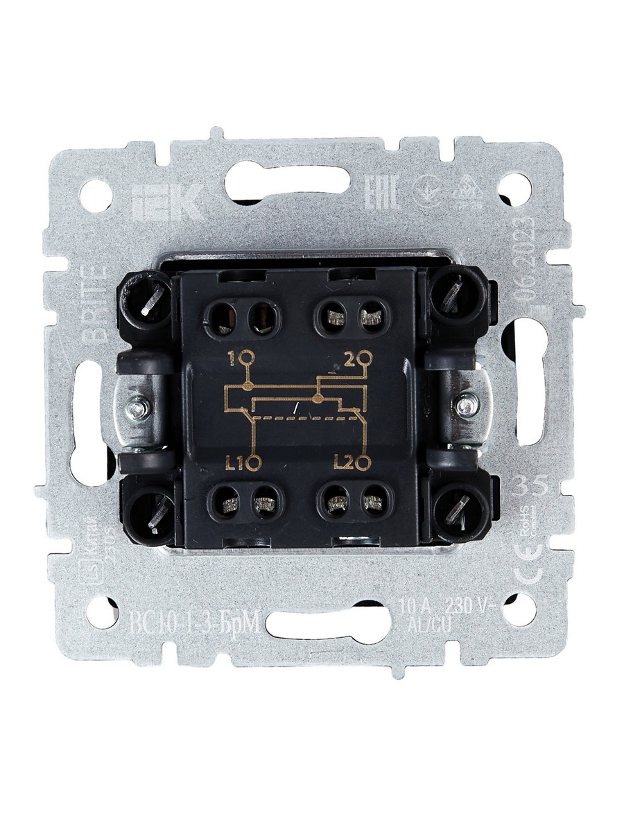 Выключатель IEK BRITE 1-клавишный перекрестный 10А ВС10-1-3-БрМ маренго BR-V13-0-10-K35
