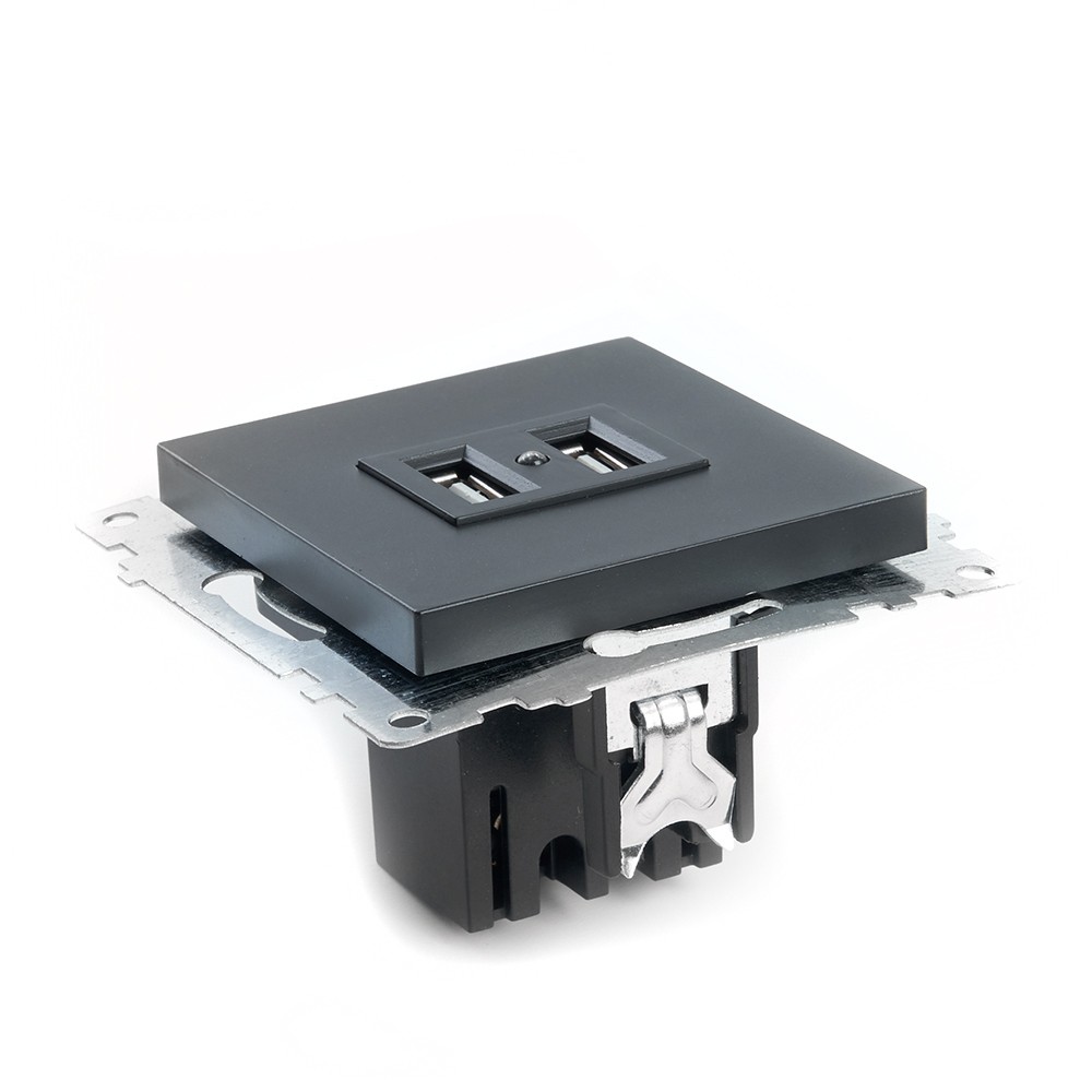 Катрин - Розетки и выключатели Stekker Розетка USB 2-местная STEKKER GLS10-7115-05 250B 21А Катрин черный 39616