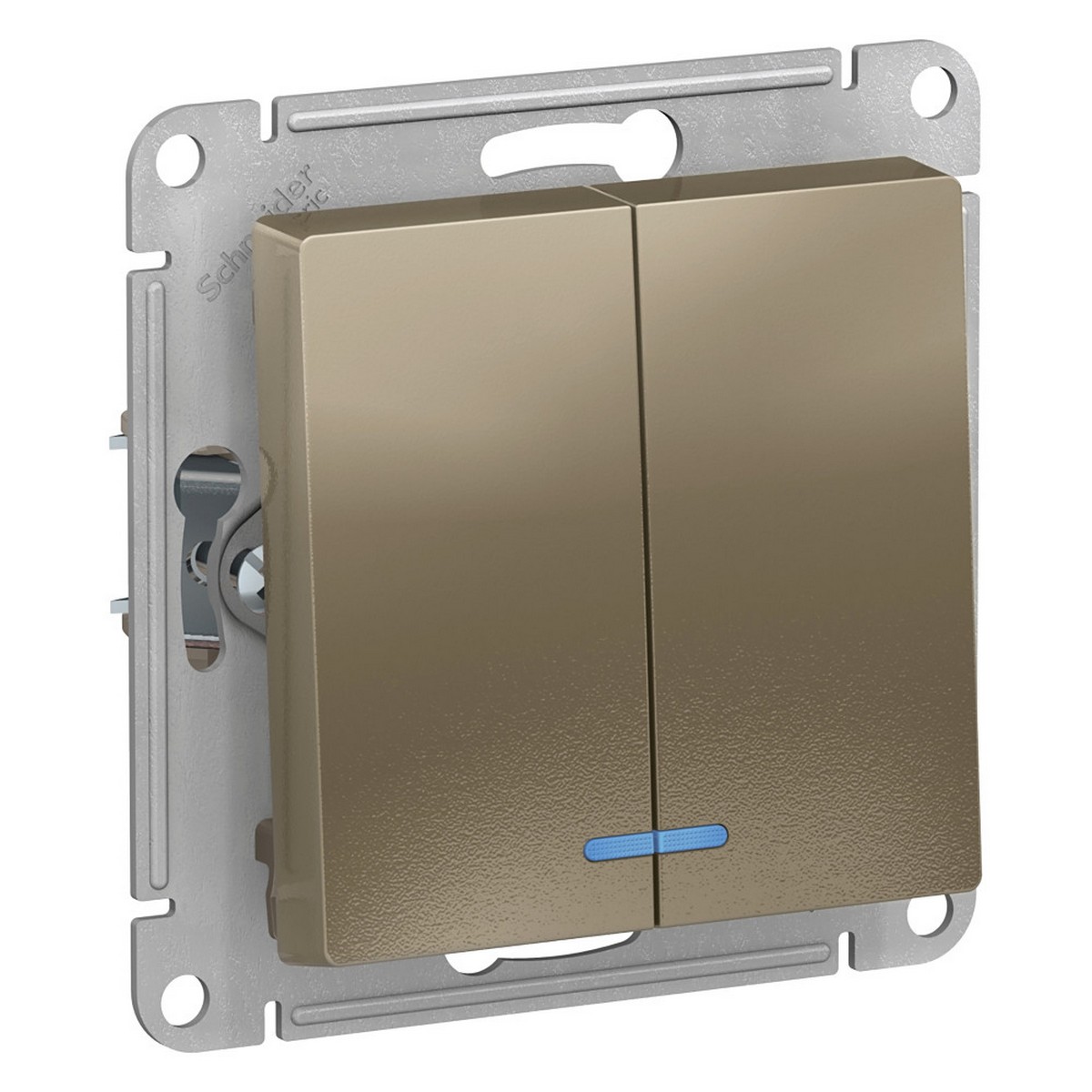 Выключатель 2-клавишный Systeme Electric AtlasDesign Шампань с подсветкой, ATN000553