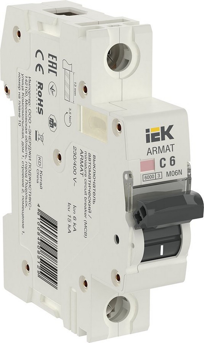 Автоматический выключатель IEK ARMAT M06N 1P C 6А AR-M06N-1-C006