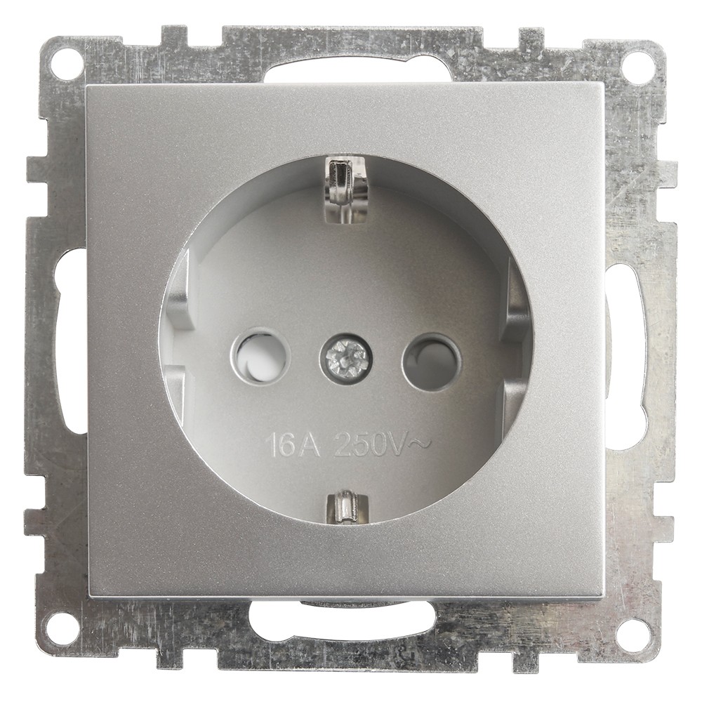 Катрин - Розетки и выключатели Stekker Розетка 1-местная с/з STEKKER GLS16-7110-03 250V 16А с защ. шторкой Катрин серебро 39582