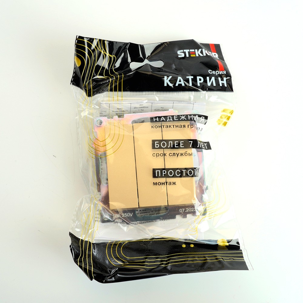 Катрин - Розетки и выключатели Stekker Выключатель 3-клавишный STEKKER GLS10-7108-08 250V 10А Катрин золото 49219