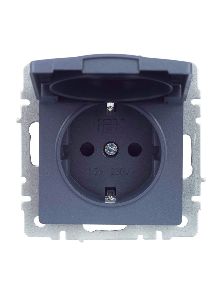 Розетка IEK BRITE с/з с шторками и крышкой 16А IP20 РСбш10-3-БрМ маренго BR-R16-16-K35