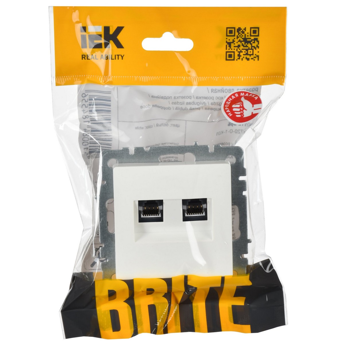 Розетка IEK BRITE двойная RJ11+RJ45 кат.5E РК/Т12-БрБ белый BR-KT20-O-1-K01