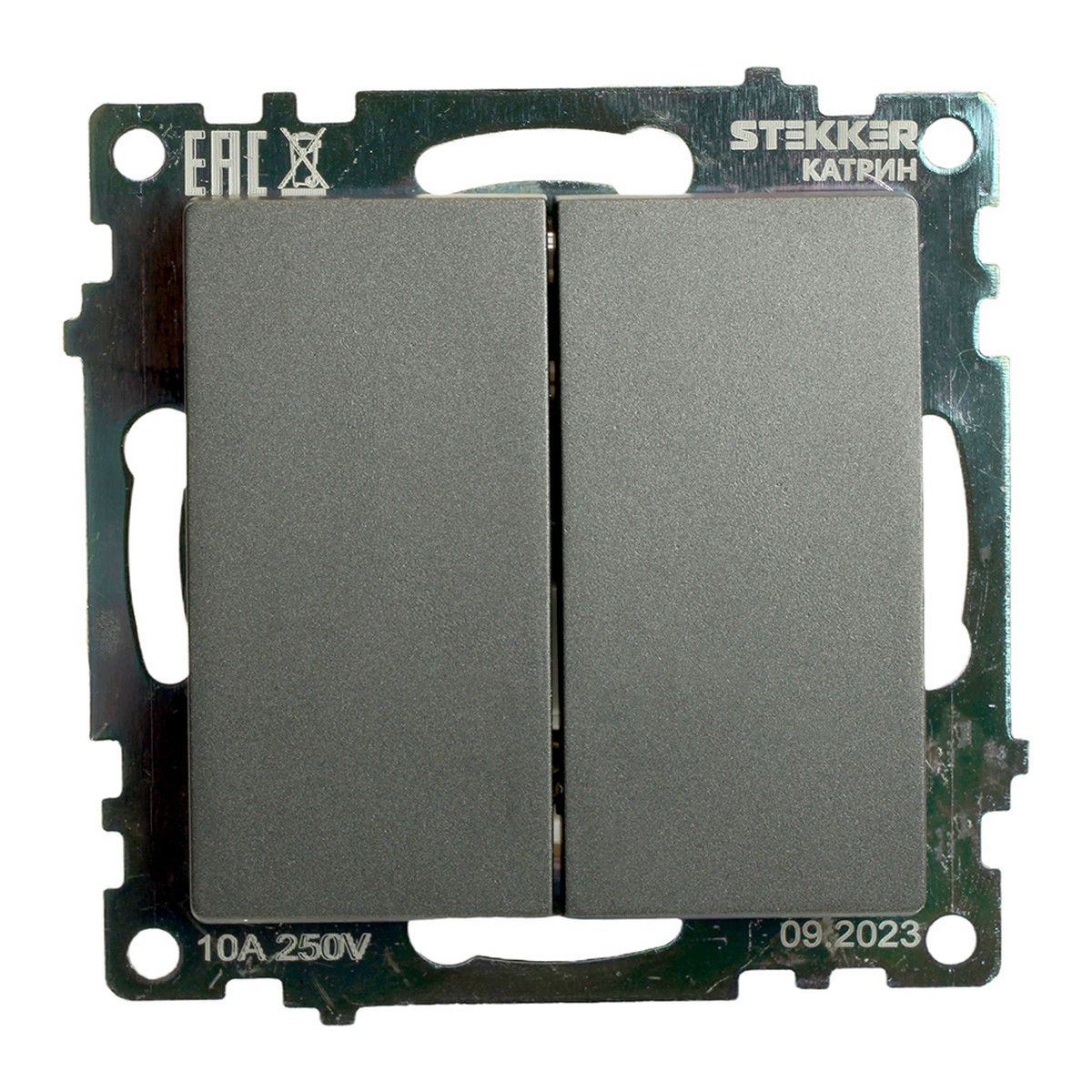 Выключатель 2-клавишный STEKKER GLS10-7104-06 250V 10А Катрин графит 49411