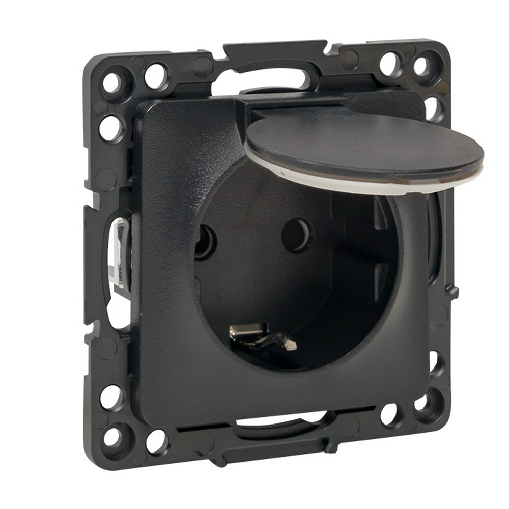 EKF Стокгольм черный Розетка с/з EKF PROxima Стокгольм Черный со шторками и крышкой 16А IP44 EZR16-028-10-44