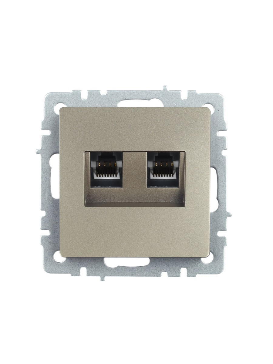 IEK Brite Шампань Розетка IEK BRITE компьютерная двойная RJ45 кат.5E РК10-2-БрШ шампань BR-K20-1-K37