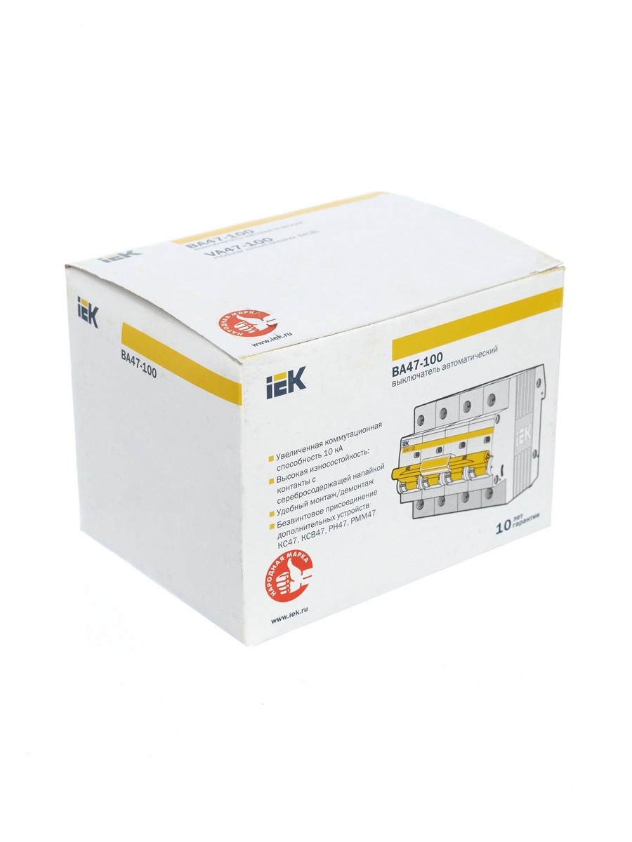Автоматический выключатель IEK KARAT ВА 47-100 4Р 80А 10 кА х-ка С MVA40-4-080-C