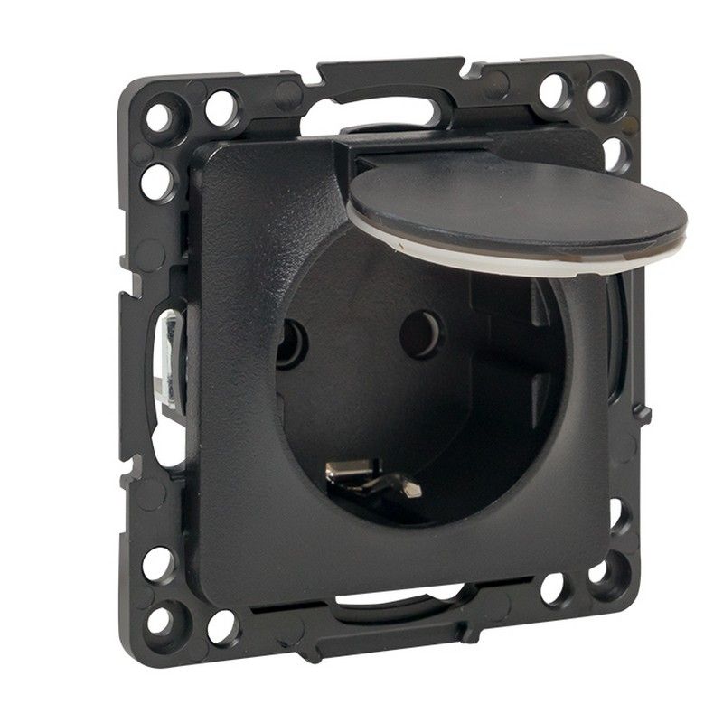 EKF Стокгольм черный Розетка с/з EKF PROxima Стокгольм Черный со шторками и крышкой 16А IP44 EZR16-028-10-44