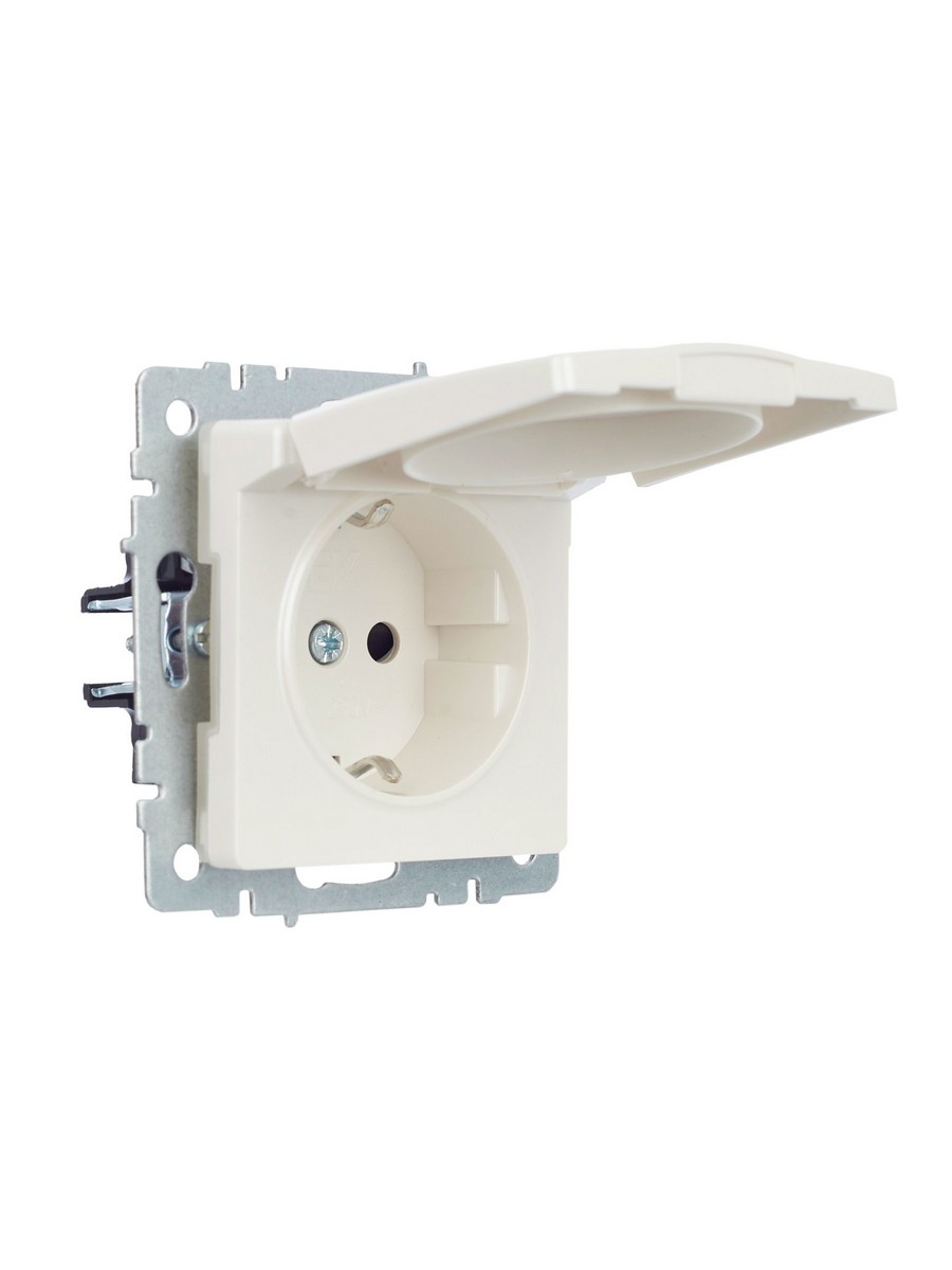 Розетка IEK BRITE с/з с шторками и крышкой 16А IP44 РСбш10-3-44-БрЖ жемчуг BR-R16-16-44-K36