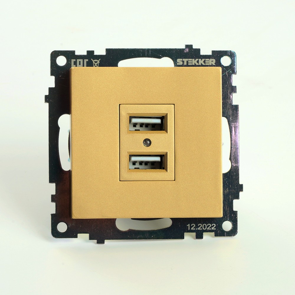 Розетка USB 2-местная STEKKER GLS10-7115-08 250B 21А Катрин золото 49229