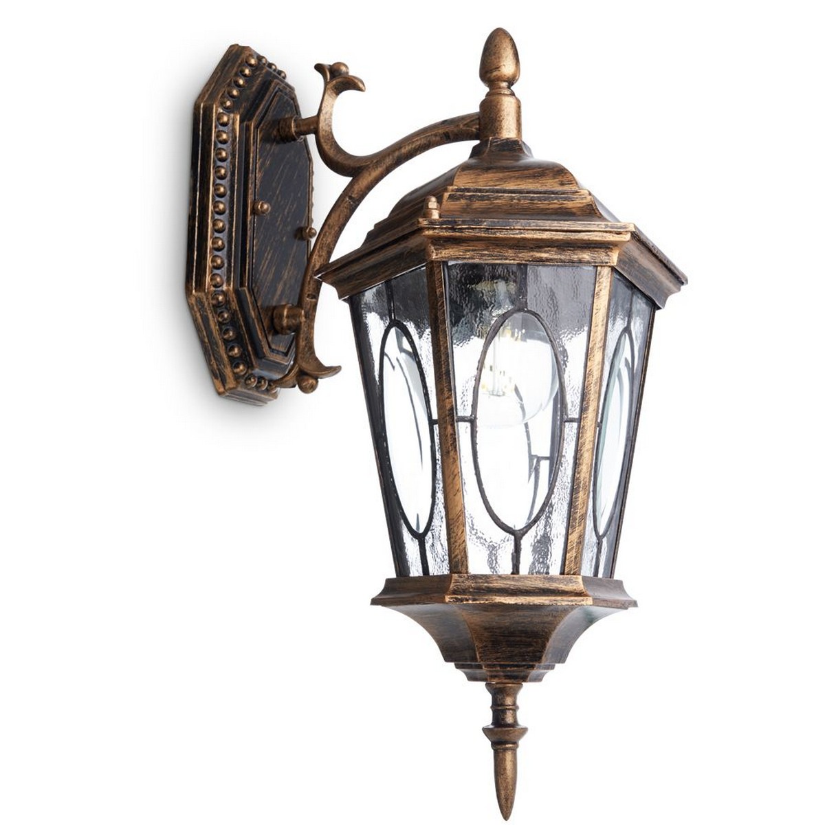 Уличные настенные светильники Светильник садово-парковый Feron PL161 шестигранный на стену вниз 60W 230V E27 черное золото 11328 