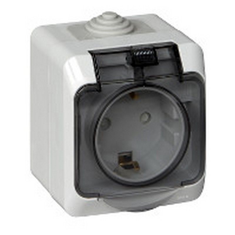 Этюд Серый Розетка 1-ая Systeme Electric Этюд наружный Серая с/з с крышкой, с защитными шторками IP44 PA16-04