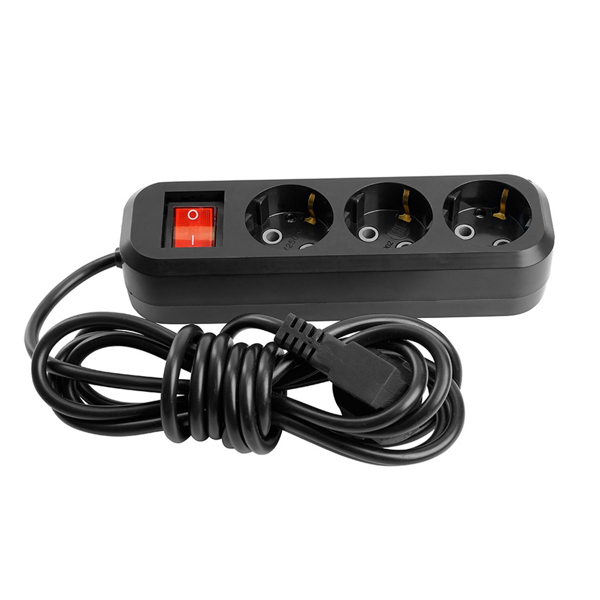 Колодки и удлинители, тройники Удлинитель трехместный с/з с выключателем STEKKER HM03-31-05 3x0,75, 5м, Home (У10А-002), черный 50423 