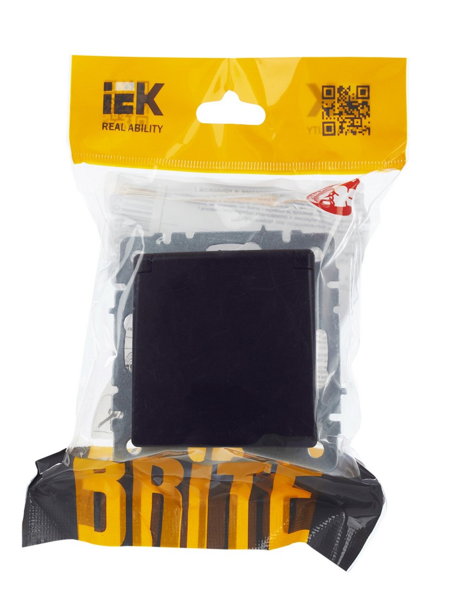 IEK Brite Черный Розетка IEK BRITE с/з с шторками и крышкой 16А IP44 РСбш10-3-44-БрЧ черный BR-R16-16-44-K02