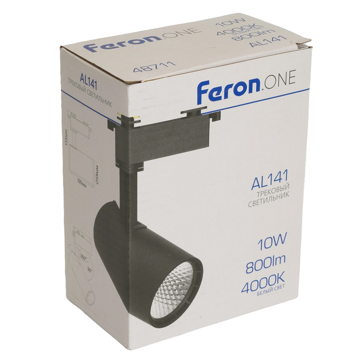 Трековые светодиодные светильники Светодиодный светильник Feron.ONE AL141 трековый 10W 4000K 35 градусов черный 48711 