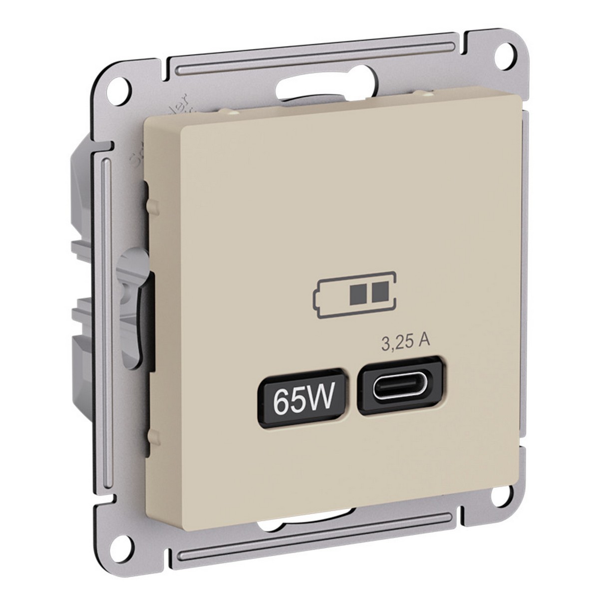 AtlasDesign Песочный Розетка Systeme Electric AtlasDesign Песочный USB тип-C 65Вт высокоскорзаряд QCPD ATN001227