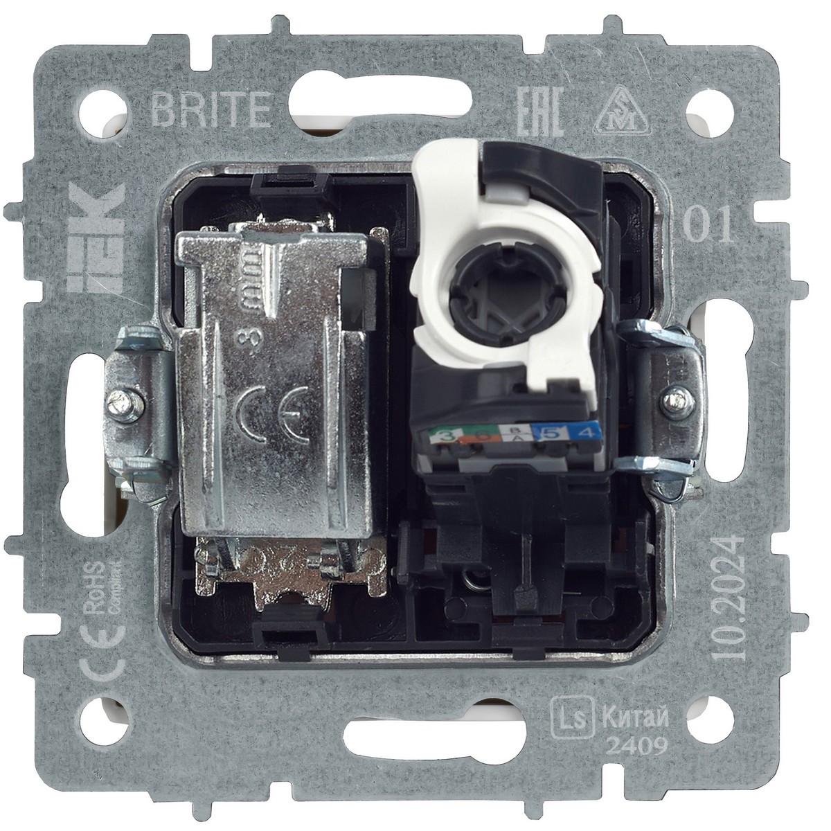 IEK Brite Черный Розетка IEK BRITE двойная TV+RJ45 кат.5E РТВ/РК12-БрЧ черный BR-AK20-1-K02