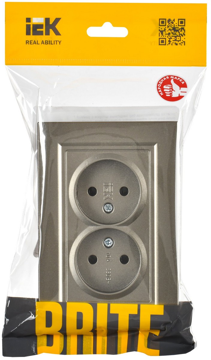 Розетка IEK BRITE Шампань 2-я б/з б/защ.шт. 10А в сборе РС12-2-БрШ BR-R20-10-K37-F
