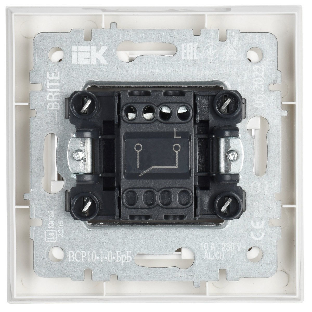Выключатель IEK BRITE 1-клавишный 10А в сборе ВСР10-1-0-БрБ белый BR-V10-0-10-K01-F