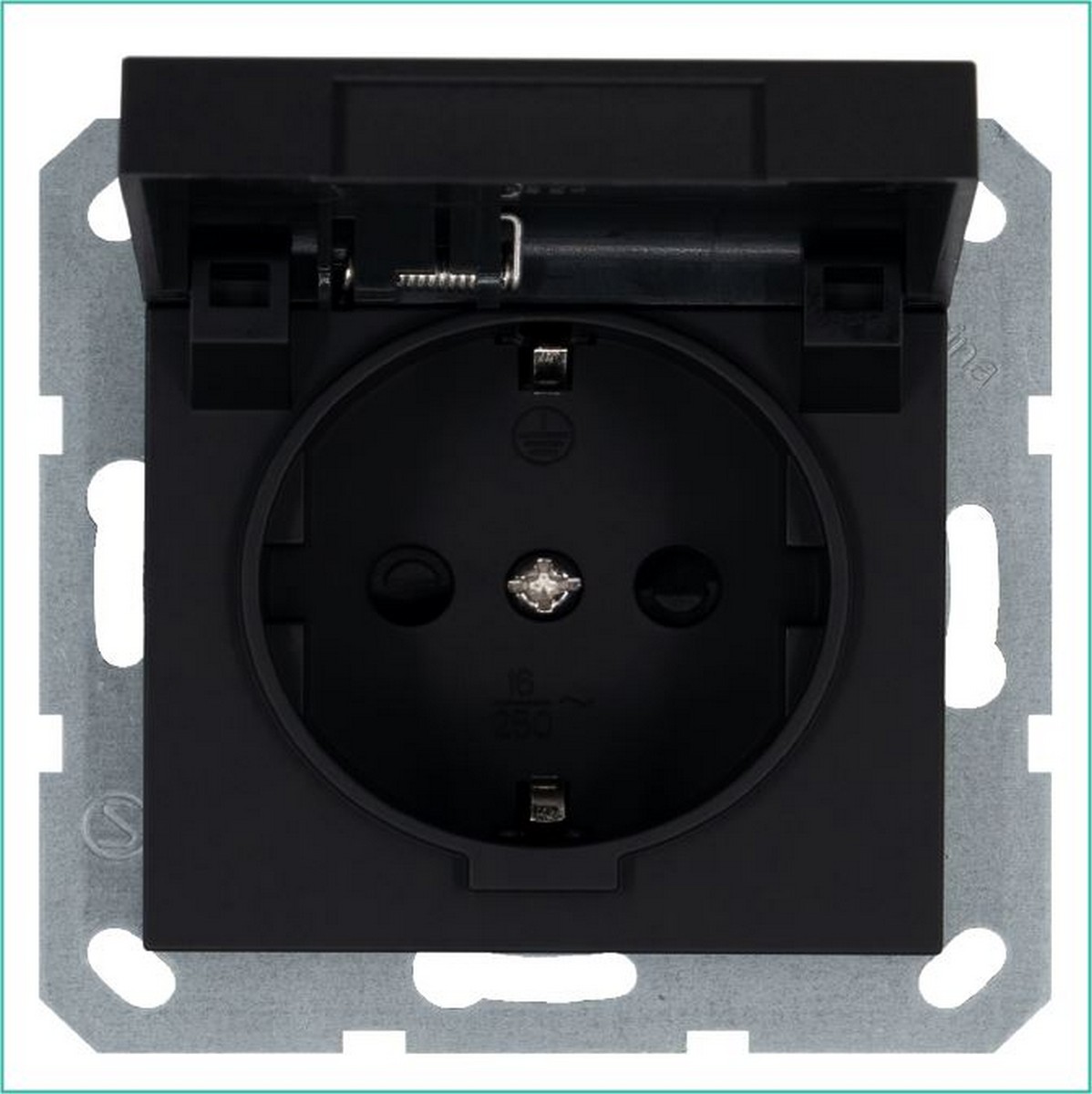 JASMART G - розетки и выключатели Розетка JASMART SCHUKO с крышкой и защитными шторками Черный матовый (soft touch) G5505PB